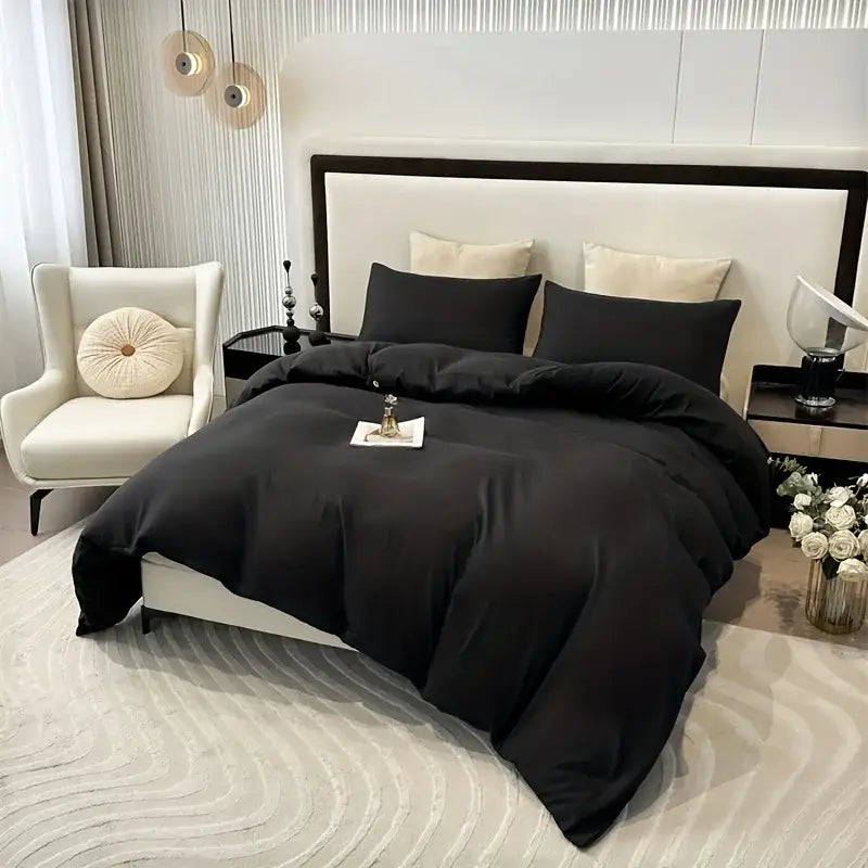 Luxury black satin duvet cover set bedroom bedding