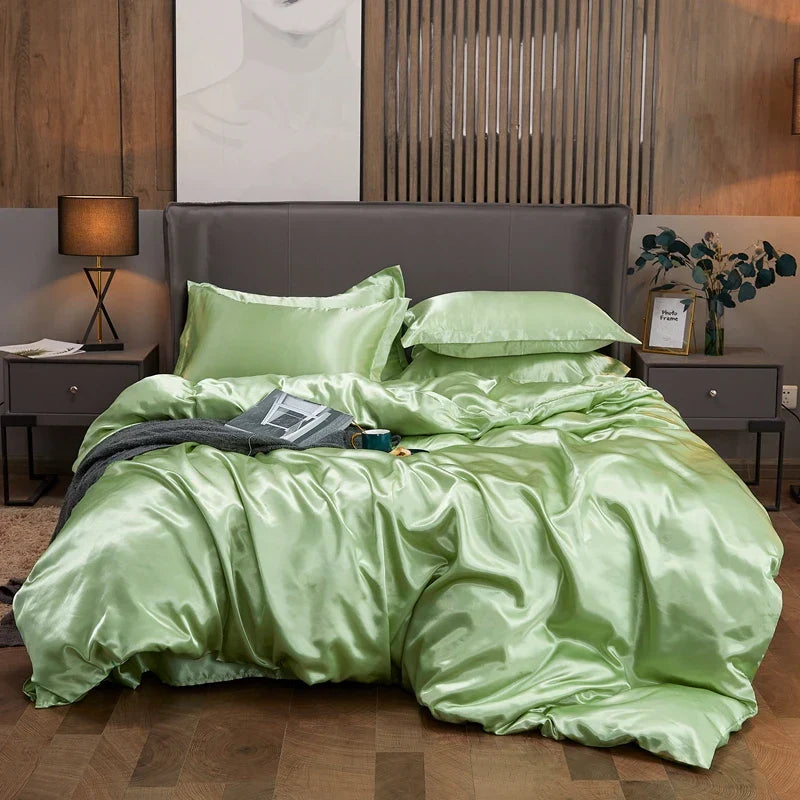 Luxury black solid color satin 3pc duvet cover bedroom bedding set