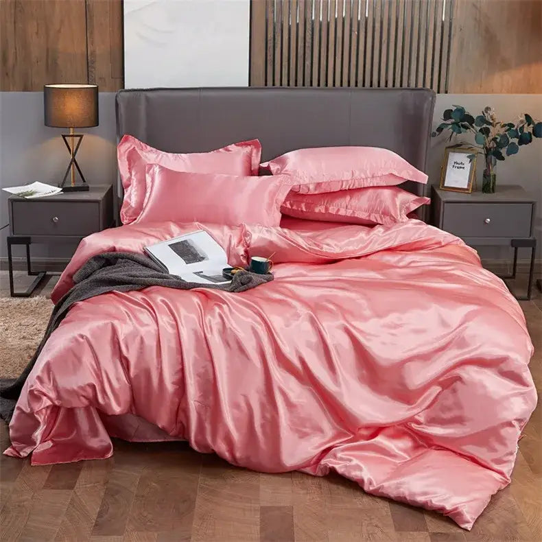 Luxury black solid color satin 3pc duvet cover bedroom bedding set