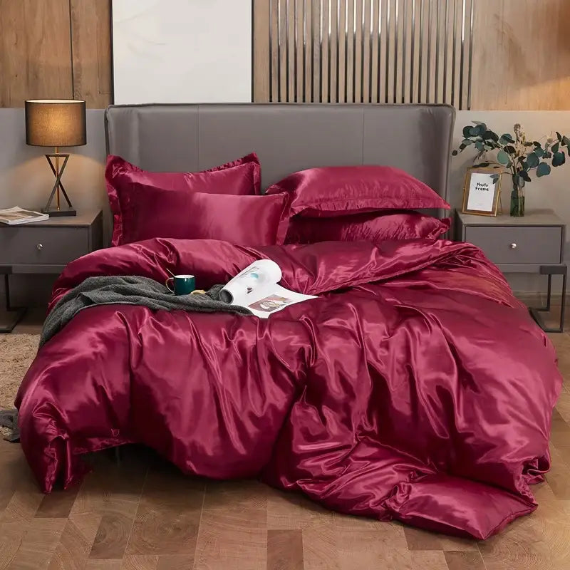 Luxury silver & gold satin bedding set – bedroom duvet cover