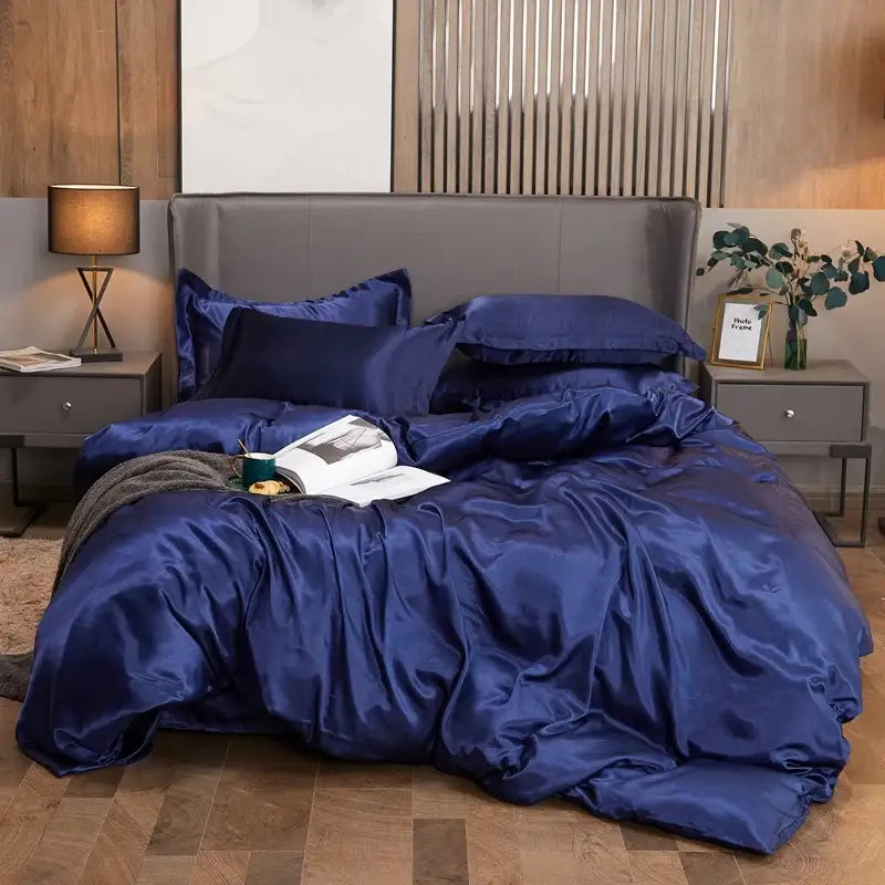 Luxury silver & gold satin bedding set – bedroom duvet cover