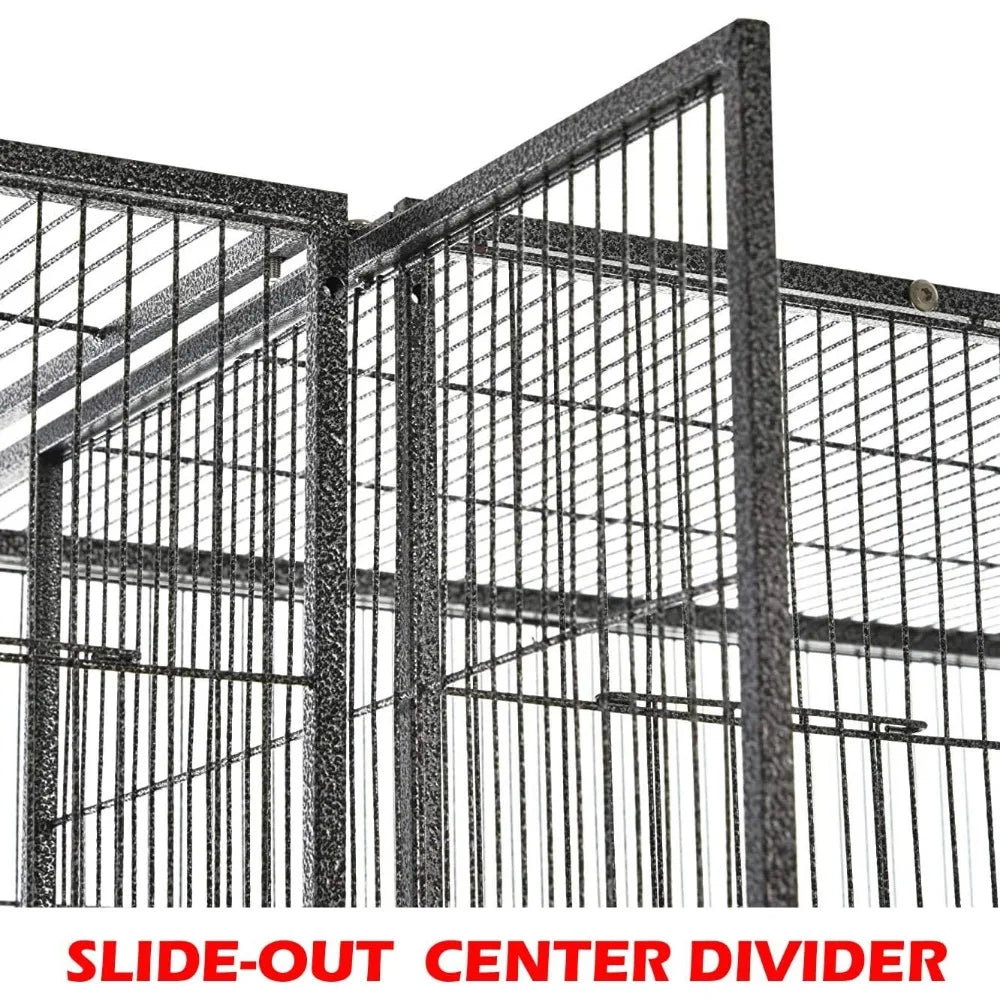 Wrought iron black double flight bird cage with breeding nest doors