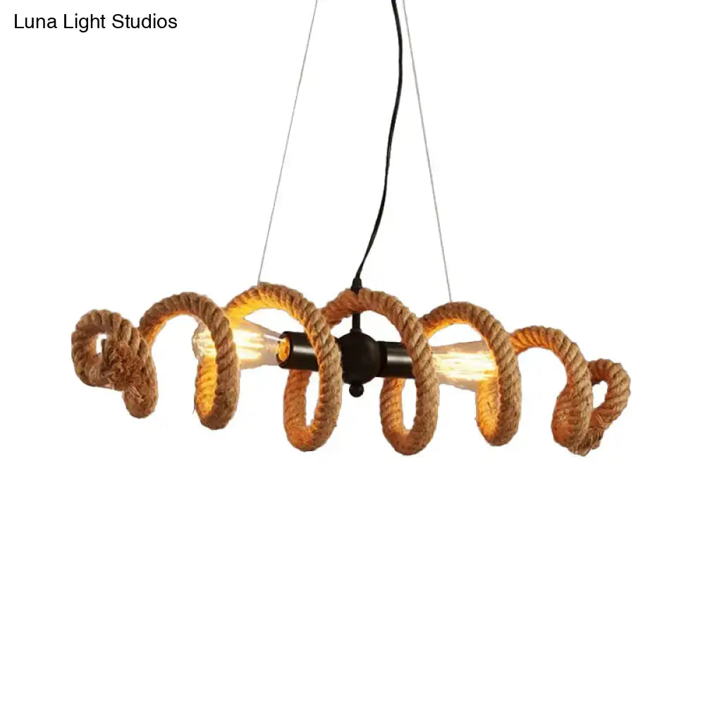 Rustic black rope island light for dining room