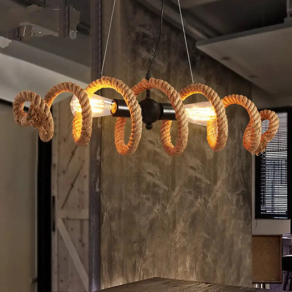 Rustic black rope island light for dining room