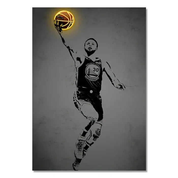 Basketball player neon style wall art bedroom canvas decor