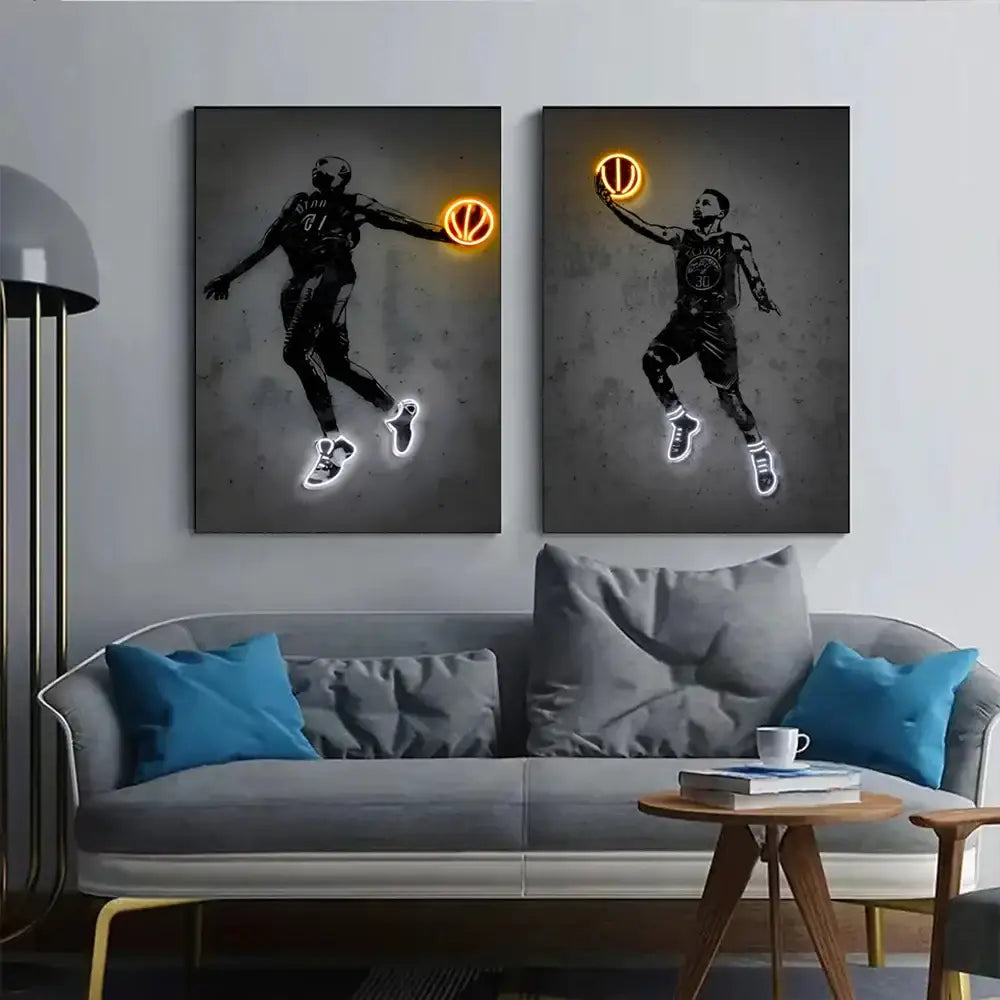 Basketball player neon style wall art bedroom canvas decor