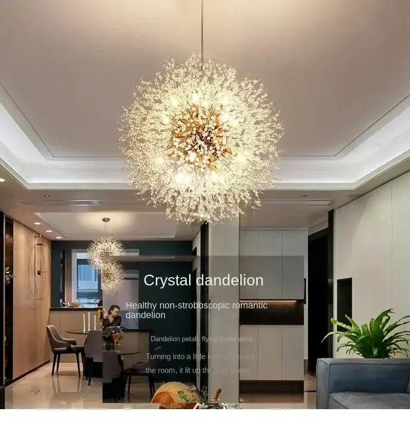 Modern golden dandelion crystal pendant light for dining room