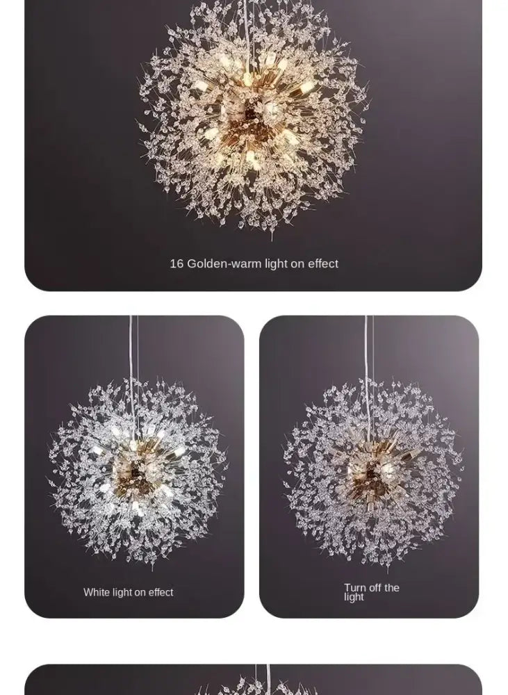 Modern golden dandelion crystal pendant light for dining room