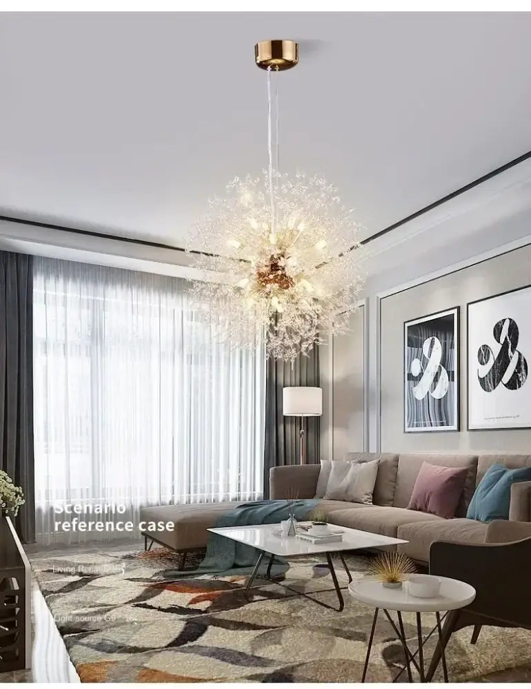 Modern golden dandelion crystal pendant light for dining room