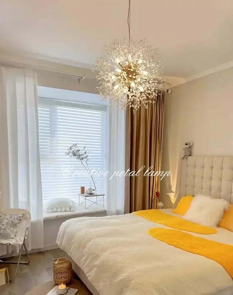 Modern golden dandelion crystal pendant light for dining room