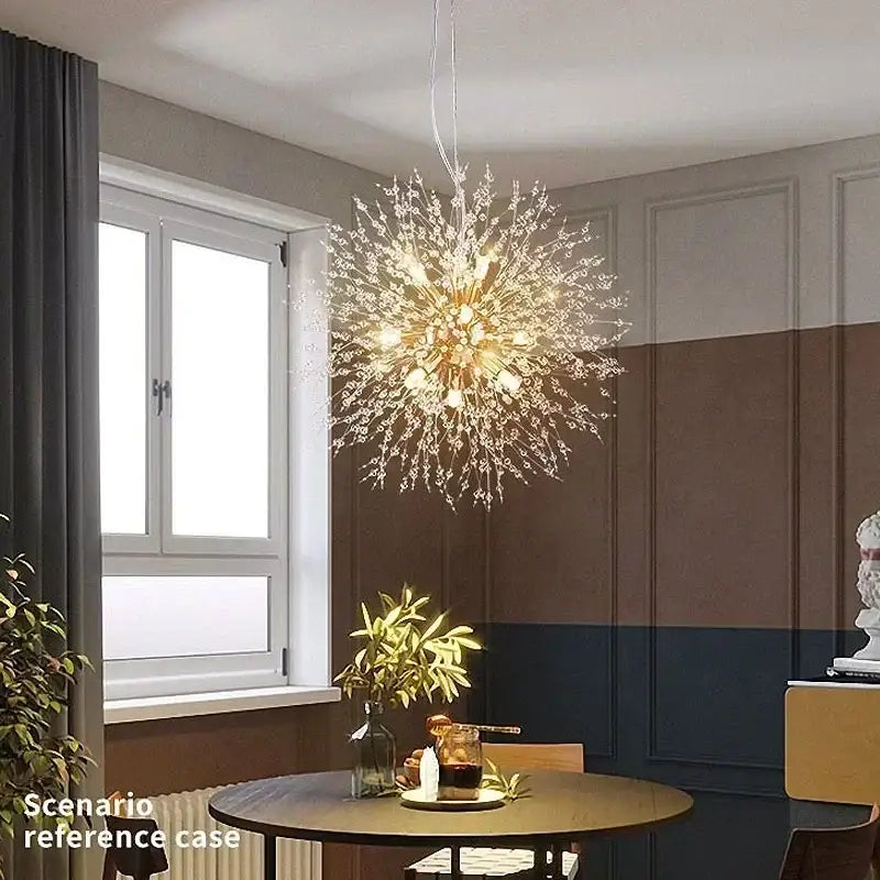 Modern golden dandelion crystal pendant light for dining room