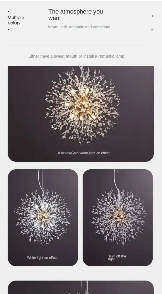 Modern golden dandelion crystal pendant light for dining room