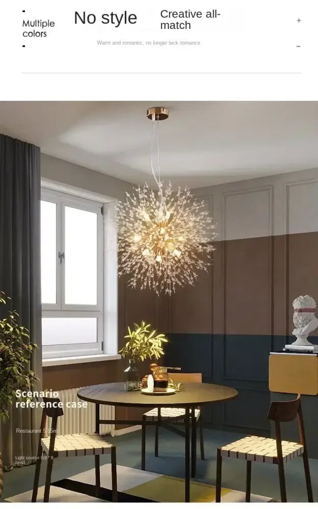 Modern golden dandelion crystal pendant light for dining room