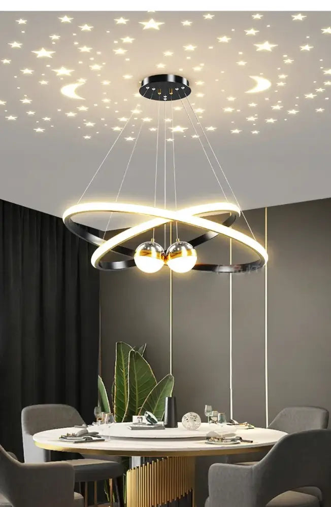 Modern black & gold starry sky led chandelier living room ring light
