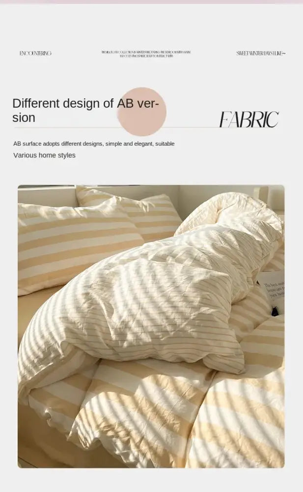 Striped cream & beige quilted quilt set with bed sheet bedroom