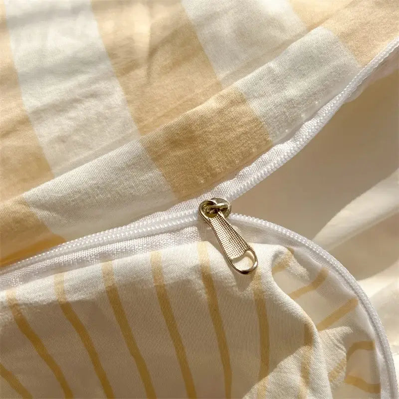 Striped cream & beige quilted quilt set with bed sheet bedroom