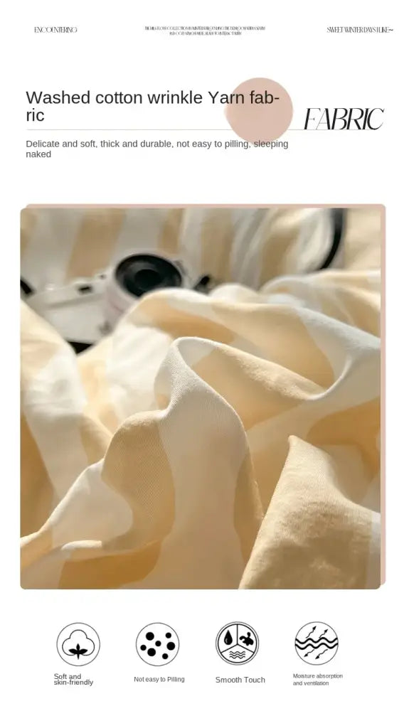 Striped cream & beige quilted quilt set with bed sheet bedroom