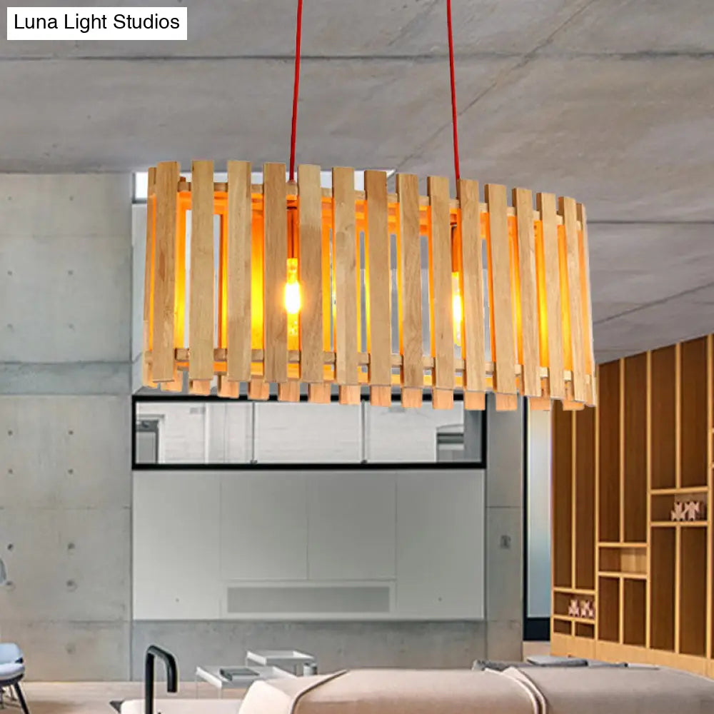 DecorBites™ Stylish Bamboo Linear Island Lighting - Oval Shade Wood Pendant Lamp for Dining Table