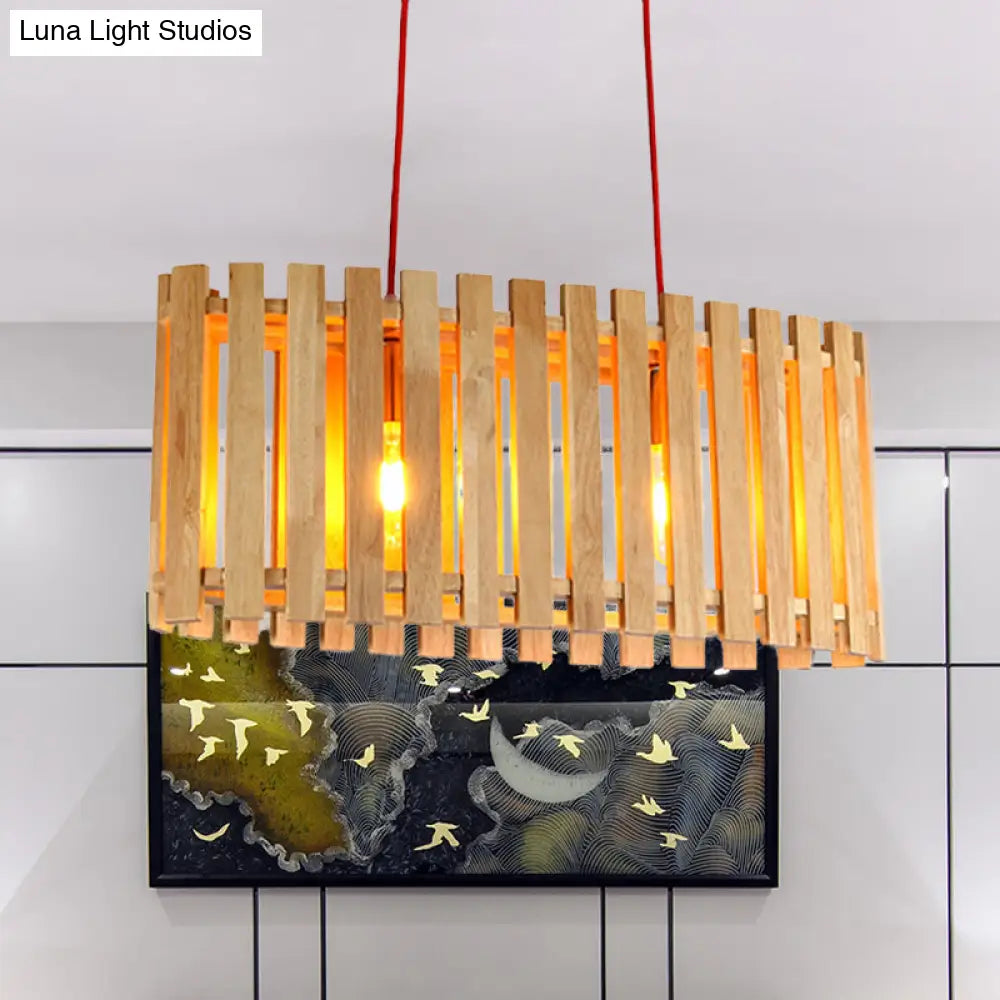 DecorBites™ Stylish Bamboo Linear Island Lighting - Oval Shade Wood Pendant Lamp for Dining Table