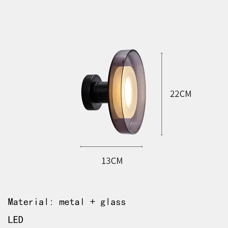 Modern circular gray glass led wall lamp bedroom sconces