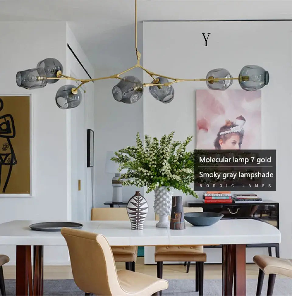 Stylish nordic amber glass chandelier for living room and dining