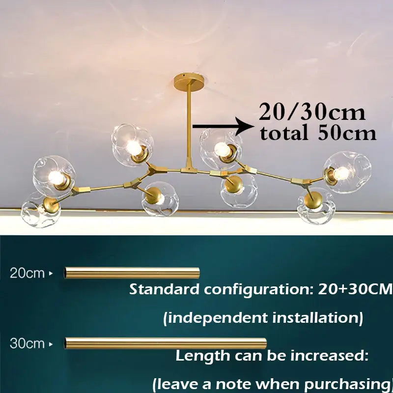 Stylish nordic amber glass chandelier for living room and dining