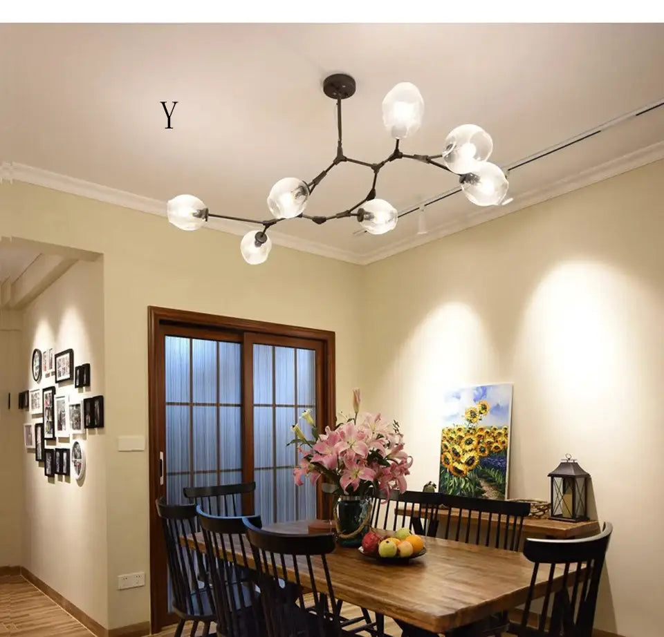 Stylish nordic amber glass chandelier for living room and dining
