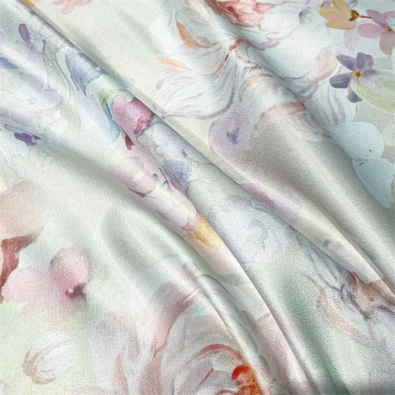 Pastel floral satin silk duvet cover set bedroom bedding
