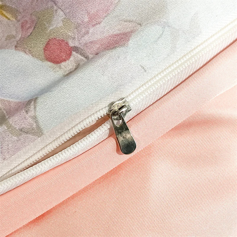 Pastel floral satin silk duvet cover set bedroom bedding