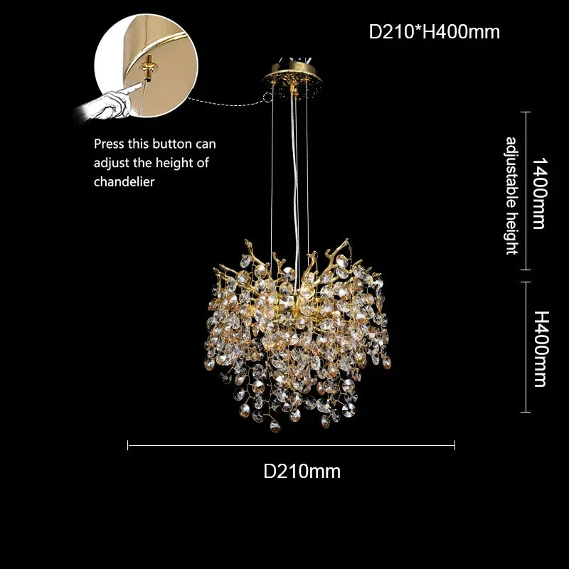 Golden sunflower crystal chandelier dining room branching light