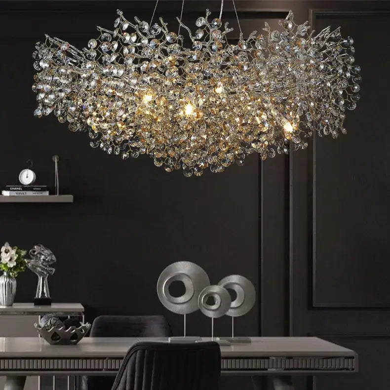 Golden sunflower crystal chandelier dining room branching light