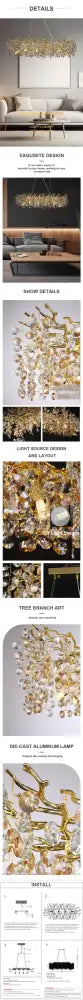 Golden sunflower crystal chandelier dining room branching light