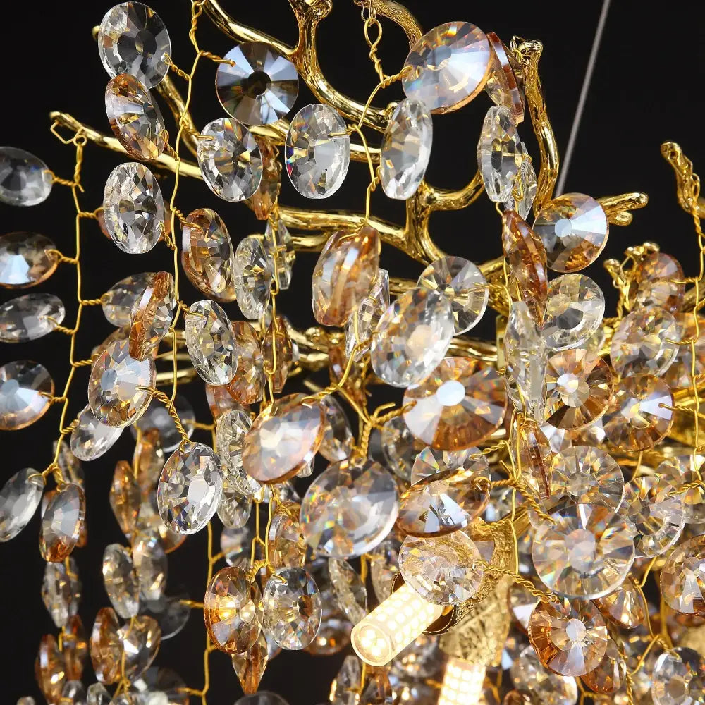 Golden sunflower crystal chandelier dining room branching light
