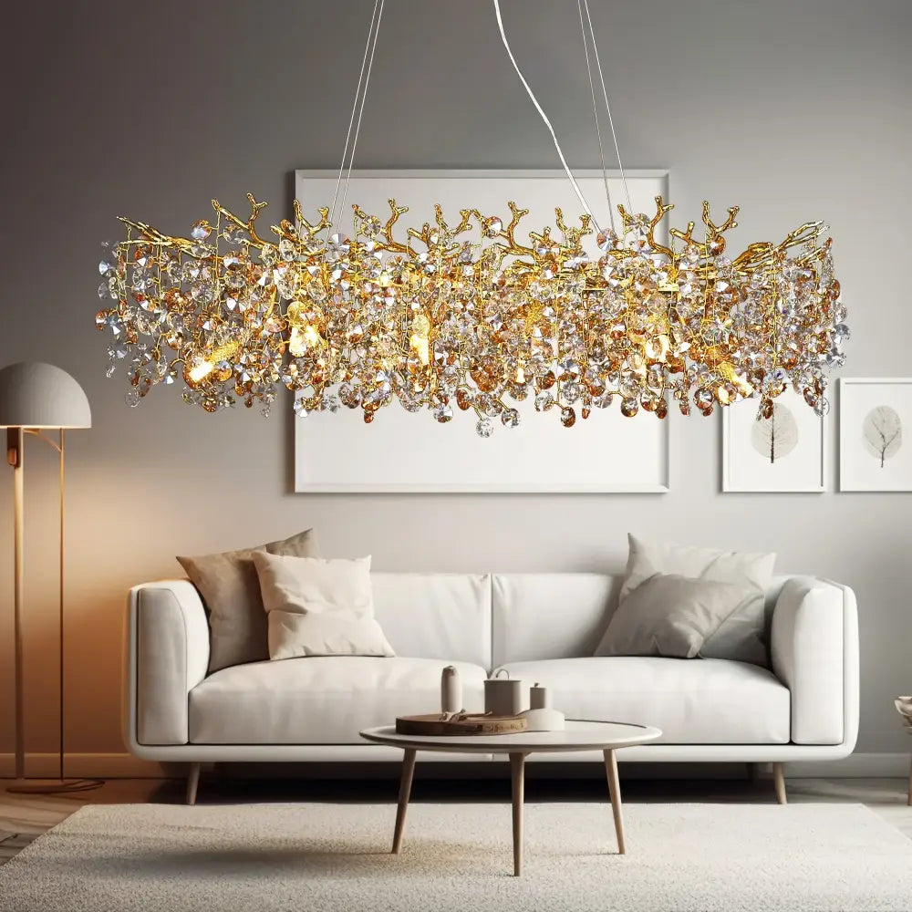 Golden sunflower crystal chandelier dining room branching light
