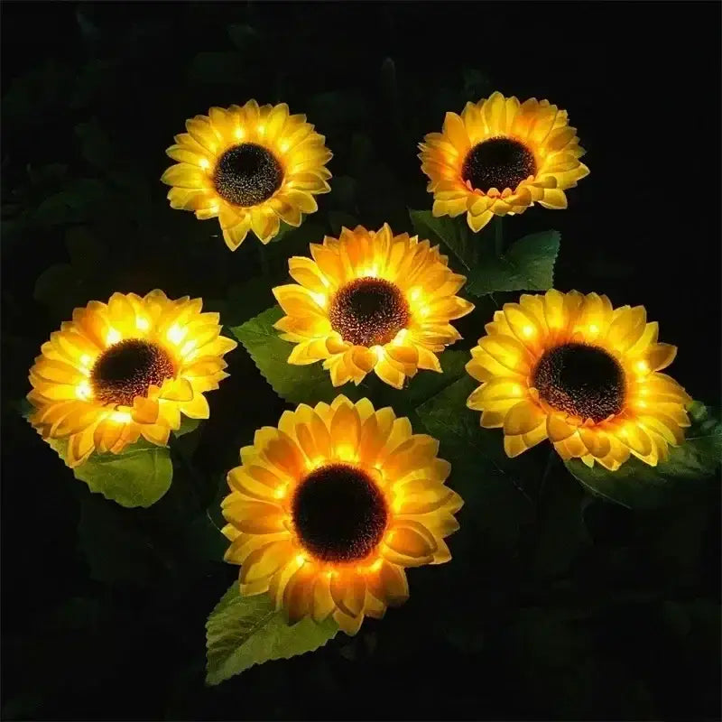 Pink & yellow sunflower solar garden lights garden decor