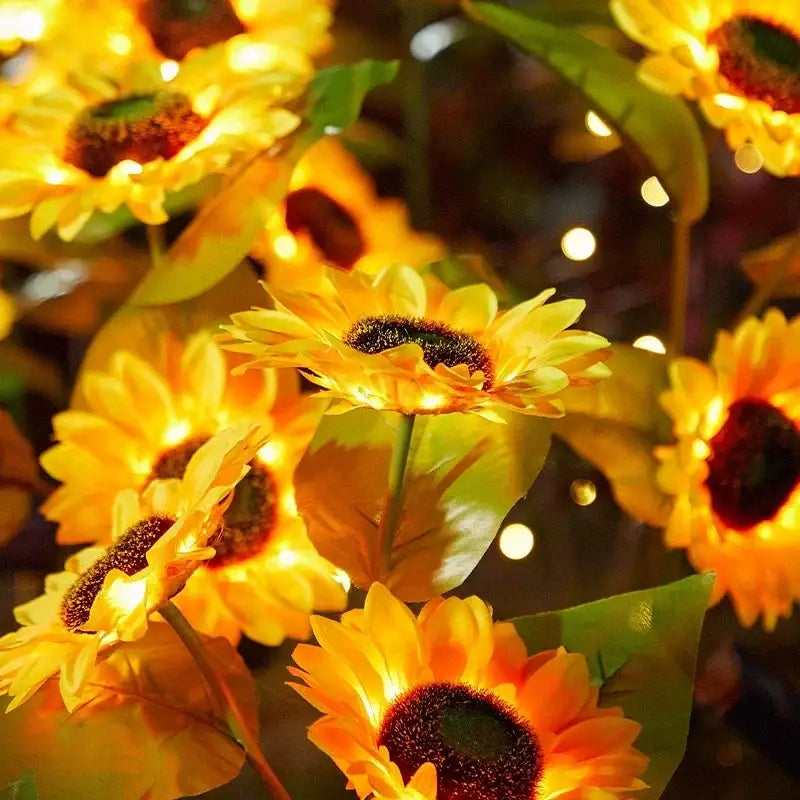 Pink & yellow sunflower solar garden lights garden decor