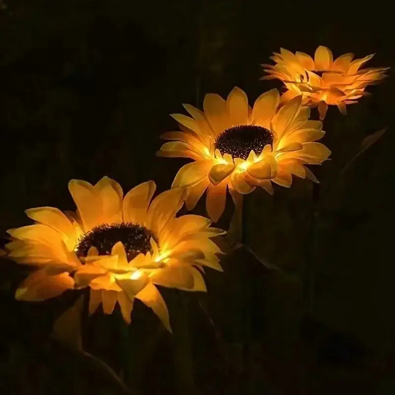 Pink & yellow sunflower solar garden lights garden decor