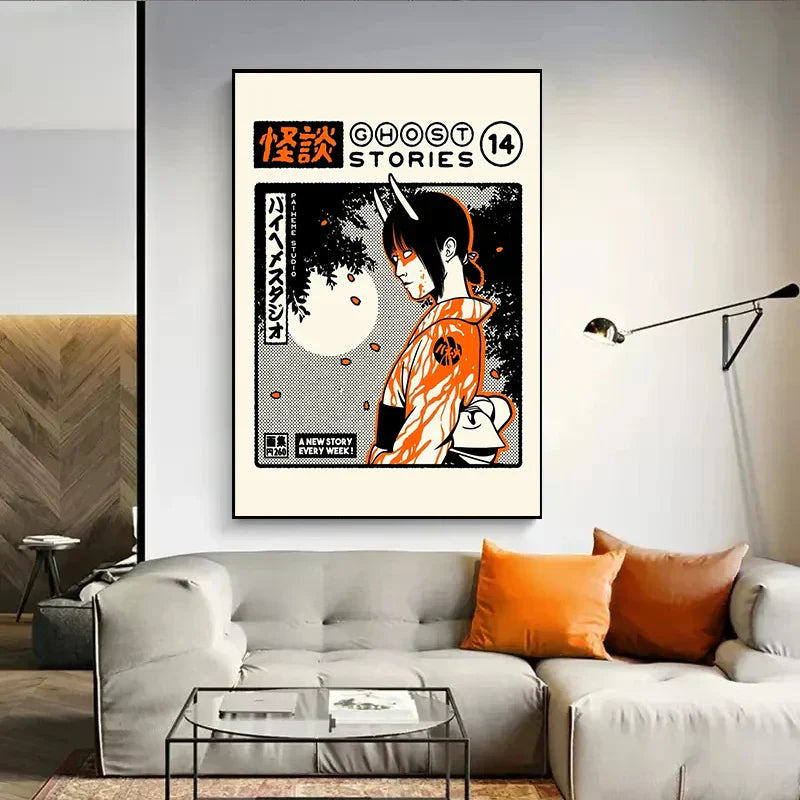 Takoyaki oni ramen orange octopus canvas wall art kitchen decor