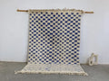 Blue and cream checkered tapis beni ouarain living room rug