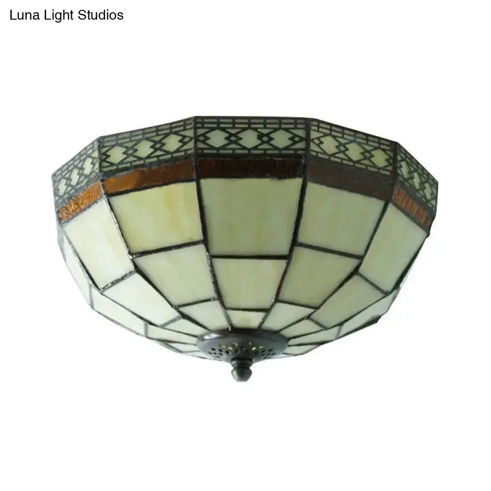 Tiffany beige art glass dome flush mount bedroom ceiling light