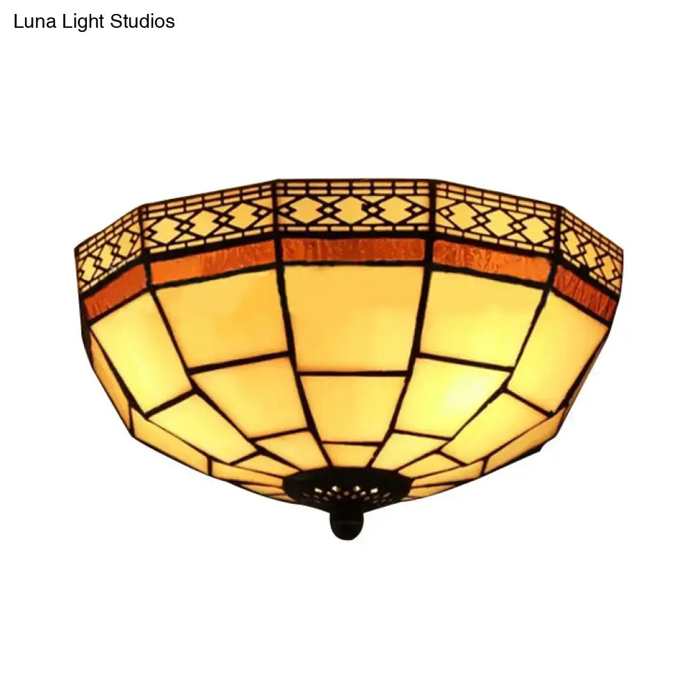 Tiffany beige art glass dome flush mount bedroom ceiling light