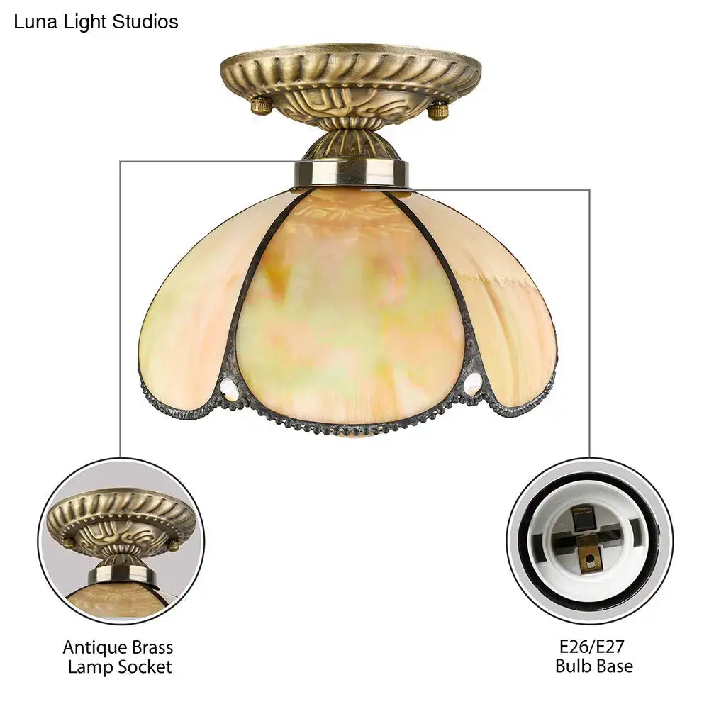 Tiffany antique art glass ceiling light kitchen amber & cream beige