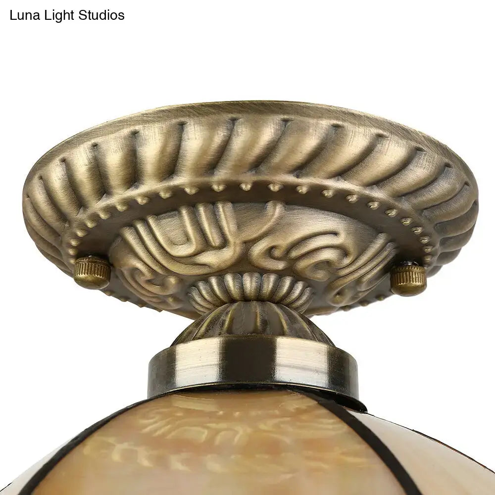 Tiffany antique art glass ceiling light kitchen amber & cream beige