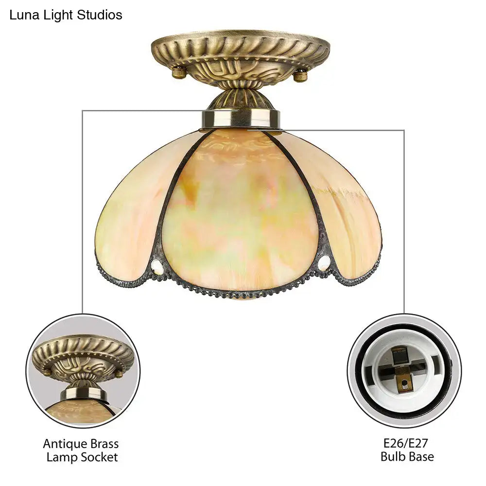 Tiffany antique art glass ceiling light kitchen amber & cream beige