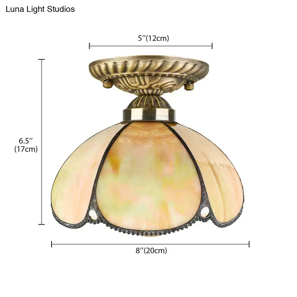 Tiffany antique art glass ceiling light kitchen amber & cream beige