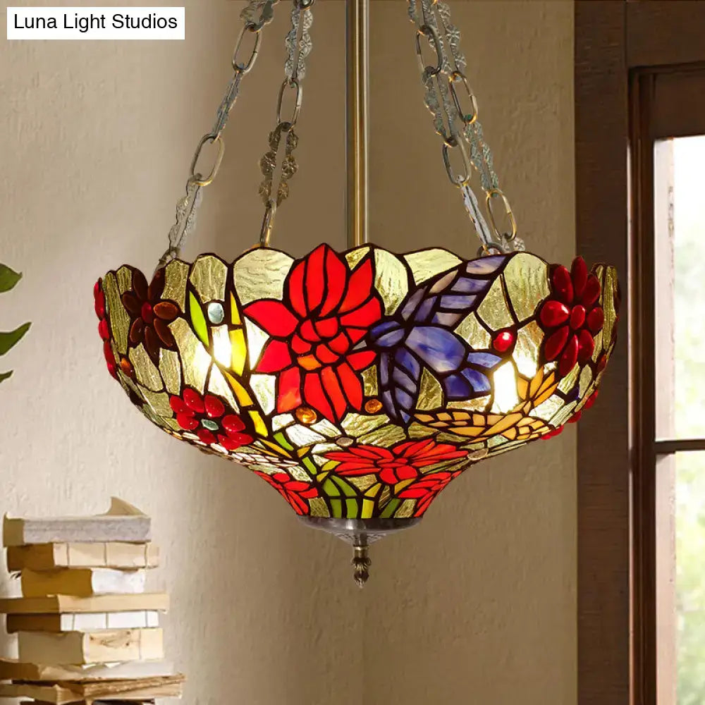 Tiffany stained glass red & purple semi flush ceiling light bedroom