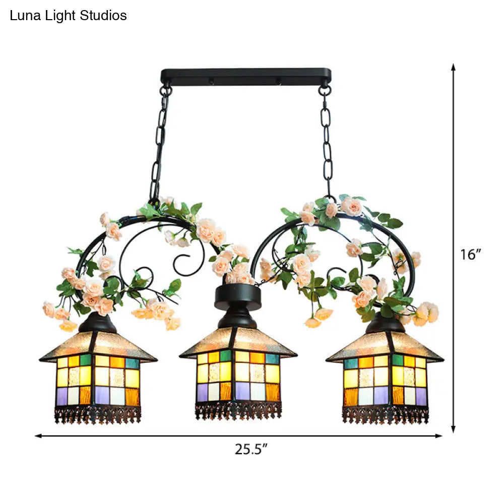 DecorBites™ Tiffany Style Blue/Clear Island Light Fixture - 3 Lights - Stainless Glass Shade - Ideal for Balcony - Hanging Ceiling Light