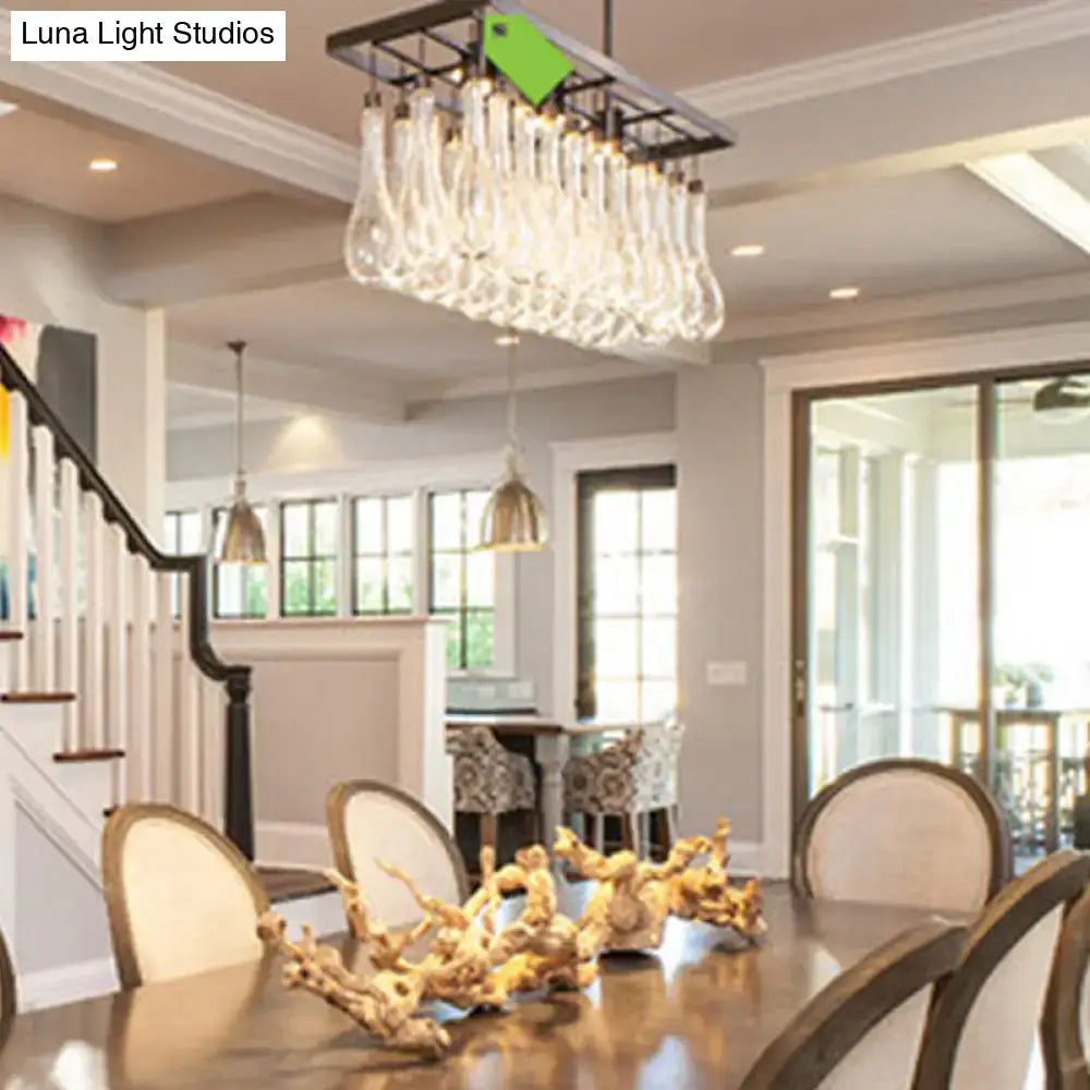 Traditional black island pendant light with crystal glass dining room