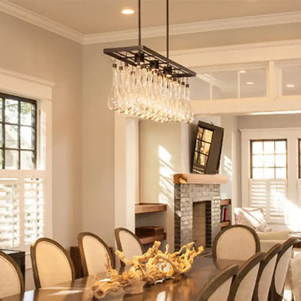 Traditional black island pendant light with crystal glass dining room