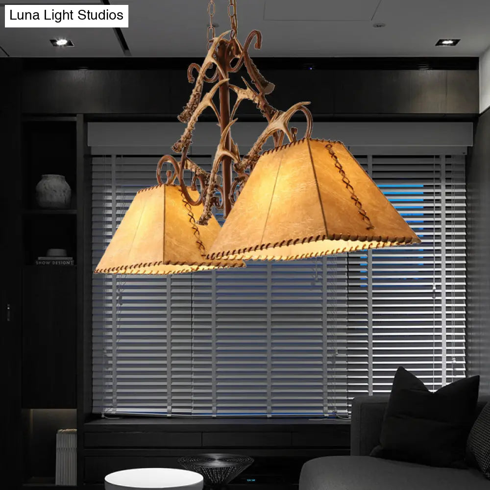 DecorBites™ Traditional Brown Fabric Trapezoid Island Chandelier with 2 Heads - Perfect for Living Room